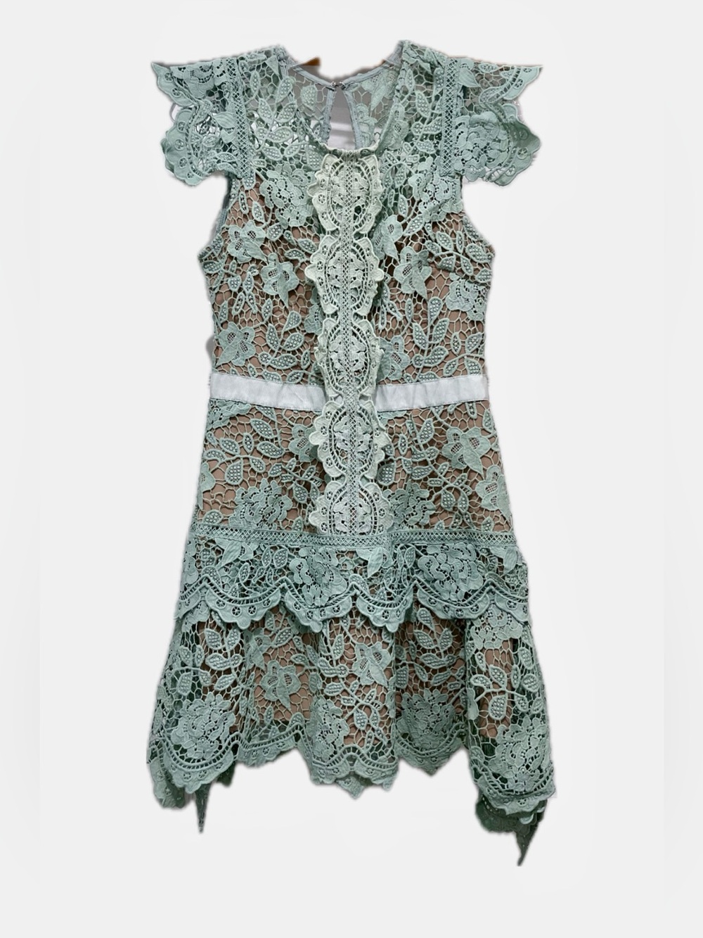 NWT Guipure Lace Asymmetrical Special Occasion Dress Mint Green, Medium
